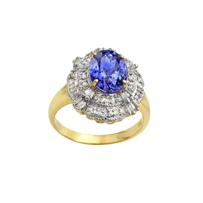 Oval Tanzanite And Baguette Diamonds Gold Ring 8 Carats New