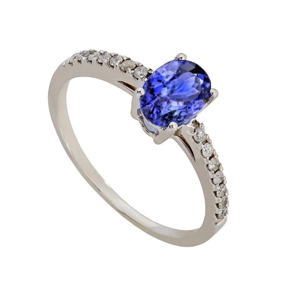 Oval Tanzanite And Diamonds 5.50 Carats Ring White Gold 14K