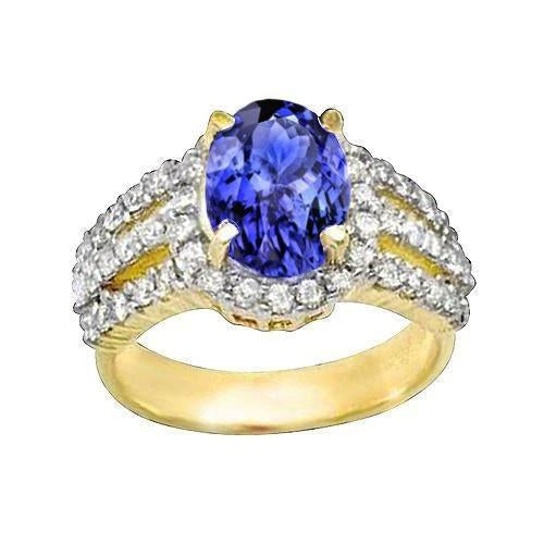 Oval Tanzanite And Round Diamonds Wedding Ring Two Tone 3.50 Carats
