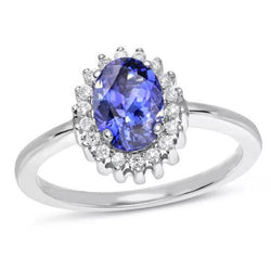 Oval Tanzanite With Diamonds 9 Ct Ring New Gold White 14K