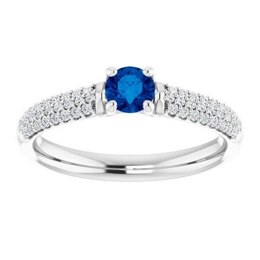 Pave Diamond Blue Sapphire 2 Carats Ring White Gold 14K