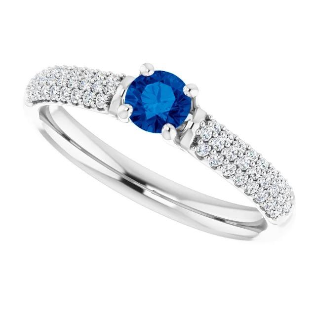 Pave Diamond Blue Sapphire 2 Carats Ring White Gold 14K