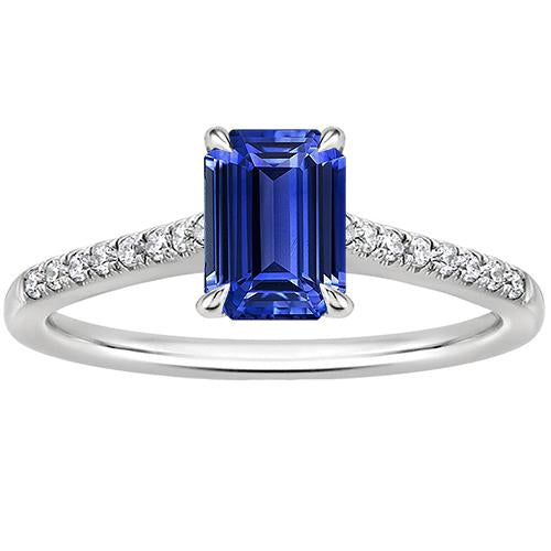 Pave Set Diamond Ring Emerald Ceylon Sapphire White Gold 3.50 Carats