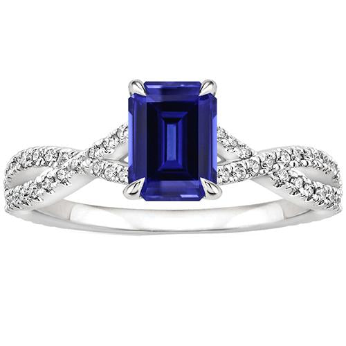 Pave Setting Engagement Ring Emerald Blue Sapphire & Diamond 4 Carats