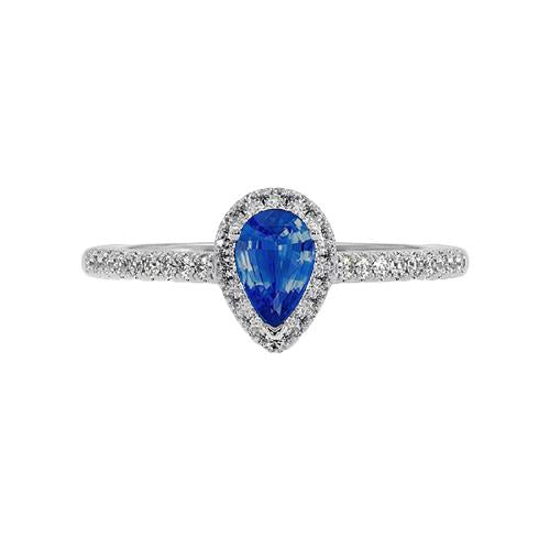 Pear Blue Sapphire Diamond Halo Ring 4.50 Carats Genuine Gold New