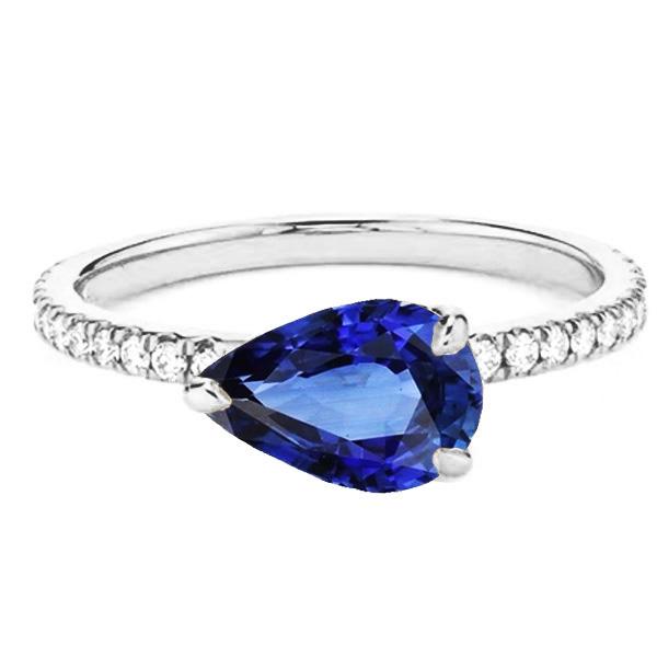 Pear Blue Sapphire Engagement Ring With Diamond Accents 3.50 Carats