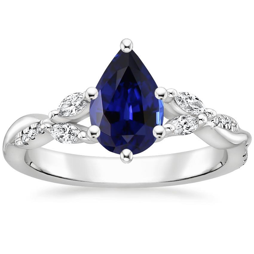 Pear Blue Sapphire Gemstone Ring 7.25 Carats Marquise & Round Diamonds