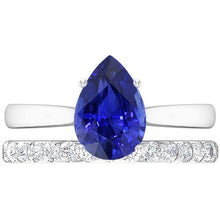 Pear Blue Sapphire Wedding Ring Set White Gold & Diamonds 4.50 Carats