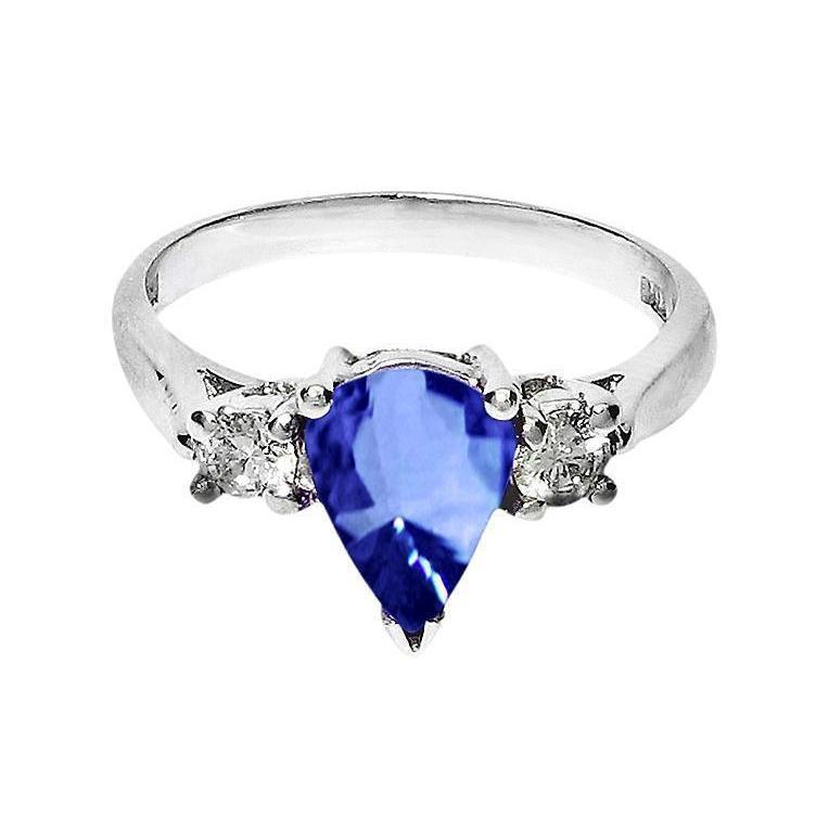 Pear Ceylon Sapphire Diamond White Gold Ring 4.21 Ct Jewelry