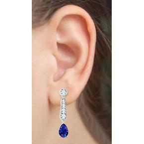 Pear Cut Blue Ceylon Sapphire & Diamond Lady Dangle Earring 6 Ct
