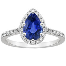 Pear Cut Blue Sapphire & Diamond Halo Ring 3.50 Carats Ladies Jewelry