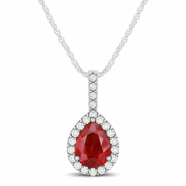 Pear Cut Red Ruby And Diamond 3.50 Carats Women Pendant Jewelry