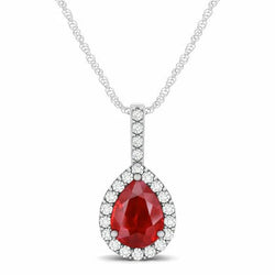 Pear Cut Red Ruby And Diamond 3.50 Carats Women Pendant Jewelry