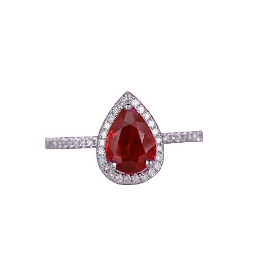 Pear Cut Red Ruby & Diamond Wedding Ring White Gold 14K 3.45 Carats