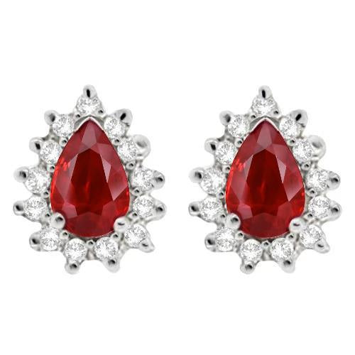 Pear Cut Red Ruby Gemstone With Diamond 3.80 Carats Stud Earring