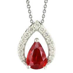Pear Cut Ruby With Round Natural Earth Mined Diamond Pendant Necklace 5 Carat WG 14K