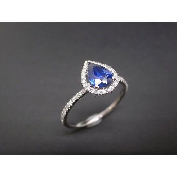 Pear Cut Sapphire Engagement Ring 2.25 Carats White Gold 14K
