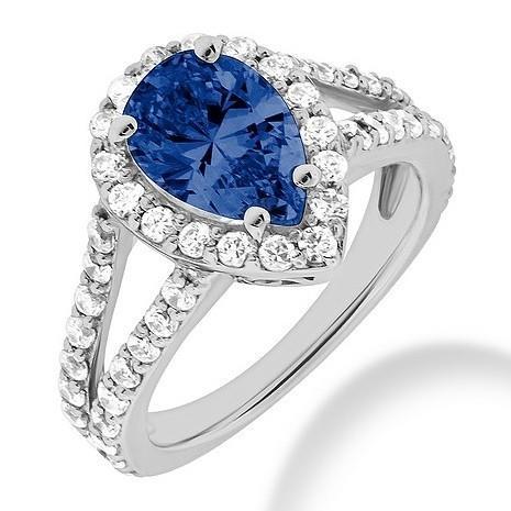 Pear Cut Sri Lankan Sapphire And Round Diamonds 4 Carats Ring