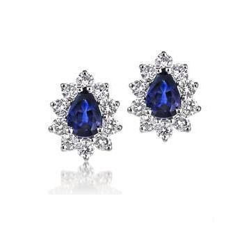 Pear Cut Sri Lankan Sapphire Halo Diamond Stud Earring 5.0 Ct. WG 14K
