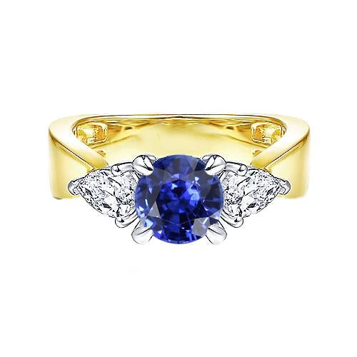 Pear Diamond 3 Stone Blue Sapphire Ring 2 Carats Two Tone Prong Sets