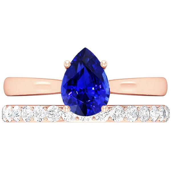 Pear Gemstone Engagement Ring & Diamond Band Set Rose Gold 4 Carats