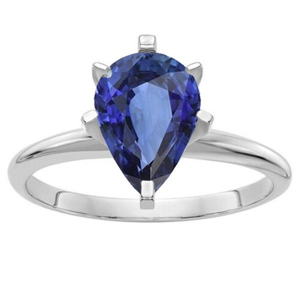 Pear Gemstone Solitaire Ring Prong Set Blue Sapphire 2.50 Carats