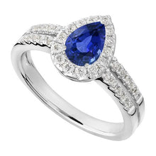 Pear Halo Engagement Ring Ceylon Sapphire Split Shank 4 Carats