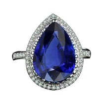 Pear Halo Ring Ceylon Sapphire Jewelry With Accents 4 Carats Gold
