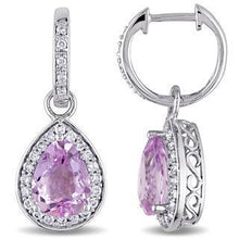 Pear Kunzite With Round Diamonds 28 Ct. Dangle Earrings White
