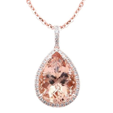 Pear Morganite And Round Diamonds 23.50 Ct Pendant Rose Gold 14K