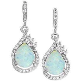 Pear Opal With Round Diamonds 11.30 Ct Dangle Earrings White Gold 14K