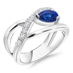 Pear & Round 2.65 Carats Sapphire Natural Earth Mined Diamond Ring White Gold 14K