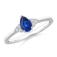 Pear & Round Cut Ceylon Sapphire Diamond Ring 1.85 Ct. White Gold 14K