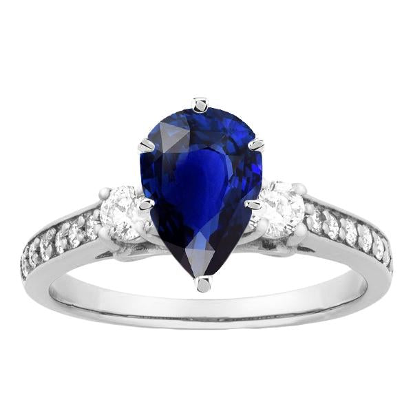 Pear Sapphire Gemstone Ring With Accents Round Diamonds 3.50 Carats