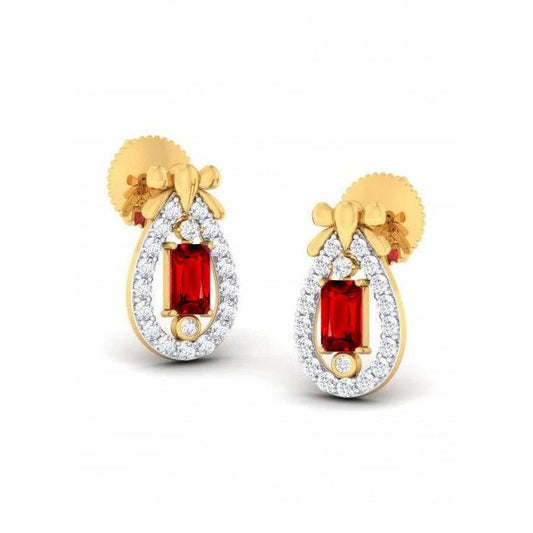Pear Shape Stud Earrings 4.10 Carats Ruby & Diamonds Yellow Gold 14K