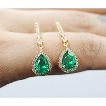 Pear Shaped Green Emerald Halo Diamond Dangle Earring 7 Carat YG 14K