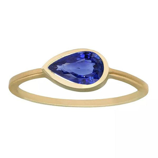 Pear Solitaire Anniversary Ring Ceylon Sapphire 2 Carats Gold