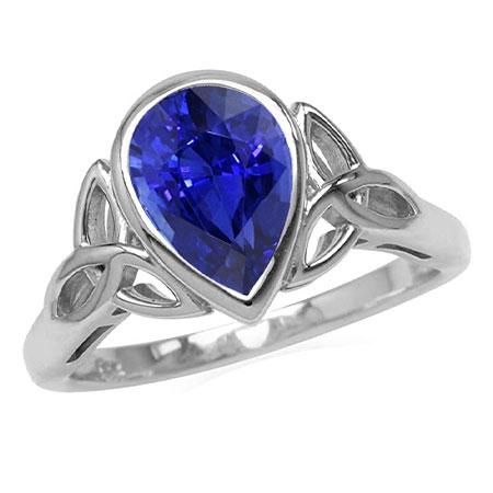 Pear Solitaire Ring Bezel Set Blue Sapphire Knot Style 1.50 Carats