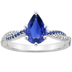 Pear Solitaire Ring With Blue Sapphire & Natural Earth Mined Diamond Accents 3.75 Carats