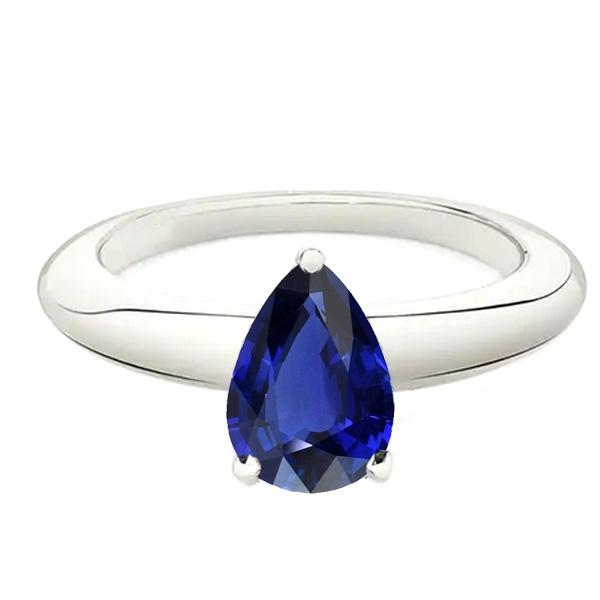 Pear Solitaire Srilanka Sapphire Ring 2.50 Carats White Gold 14K