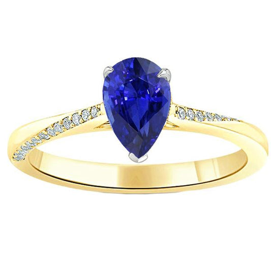 Pear Solitaire Srilanka Sapphire Ring With Diamond Accents 2.50 Carats