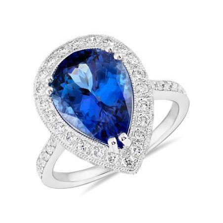 Pear Tanzanite And Diamond Wedding Ring Gold 2.25 Carats Jewelry