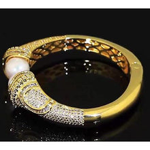 Pearl Diamond Bangle 10 Mm 5 Carats Women Yellow Gold 14K