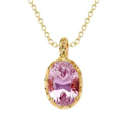 Pendant Necklace 25 Carat Solitaire Pink Kunzite Yellow Gold 14K