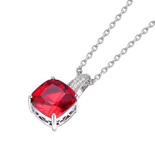 Pendant Necklace 6.75 Ct. Ruby And Diamonds White Gold 14K