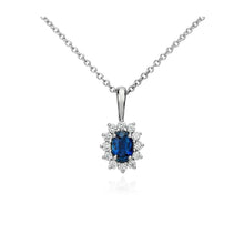 Pendant Necklace Ceylon Sapphire With Diamonds 3.20 Ct White Gold 14K