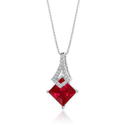Pendant Necklace Gold White 14K 4.50 Ct Ruby And Diamonds