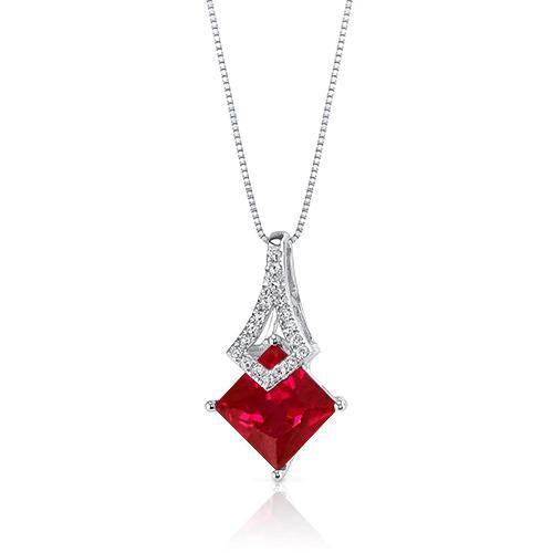 Pendant Necklace Gold White 14K 4.50 Ct Ruby And Diamonds