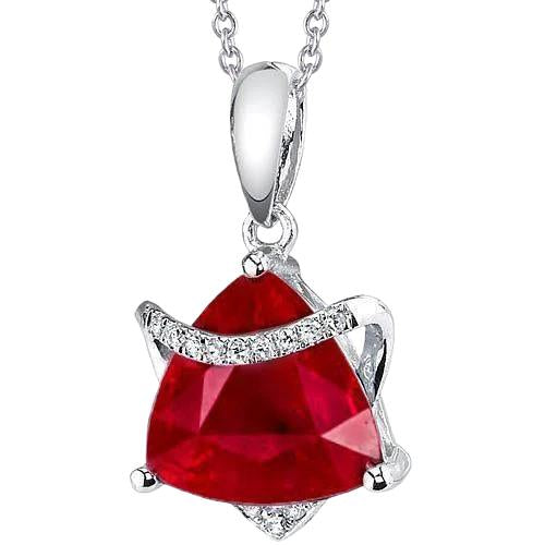 Pendant Necklace Trillion And Round Cut 6.30 Ct. Ruby With Diamonds