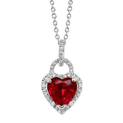 Pendant Necklace White Gold 14K 5.20 Ct. Ruby With Natural Earth Mined Diamonds